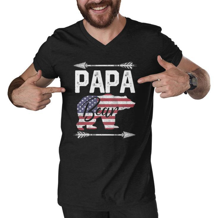 Fathers Day Gift Papa Bear Dad Grandpa Usa Flag July 4Th Men V-Neck Tshirt