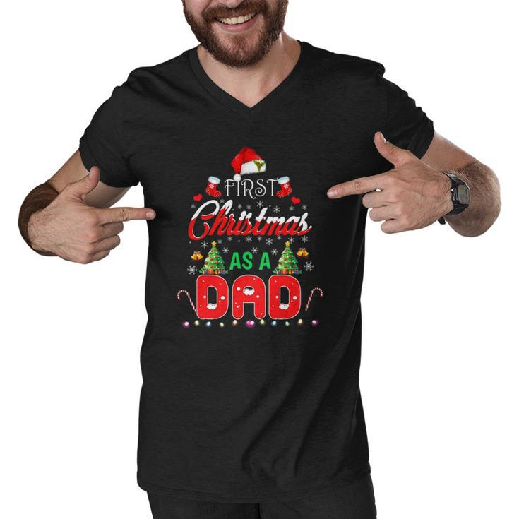 First Christmas As A Dad  Santa Hat Ugly Xmas Men V-Neck Tshirt