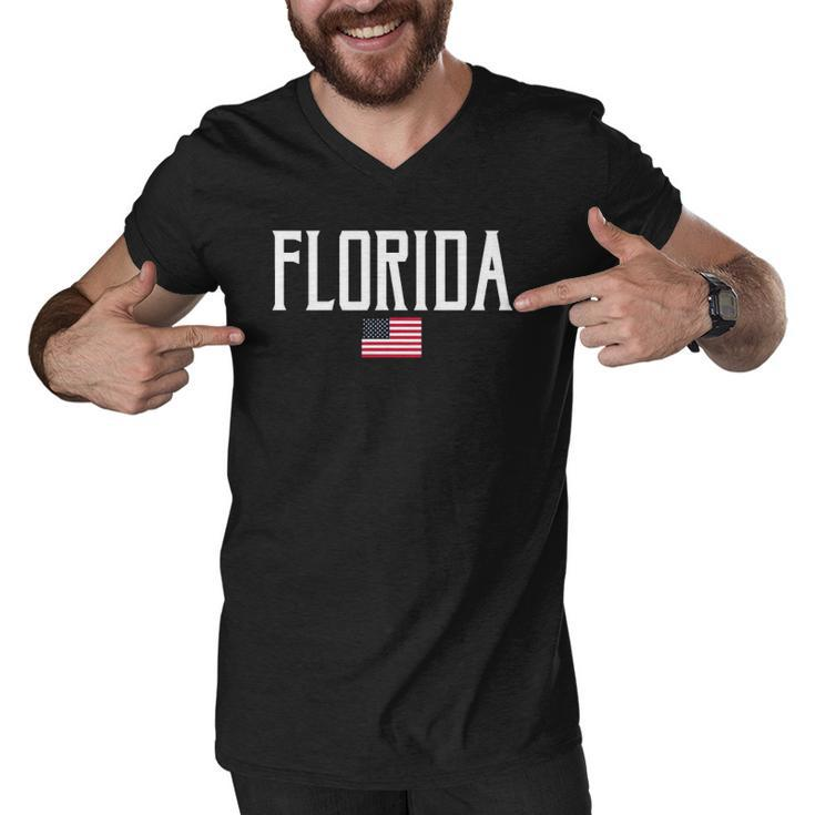 Florida American Flag Vintage White Text Men V-Neck Tshirt