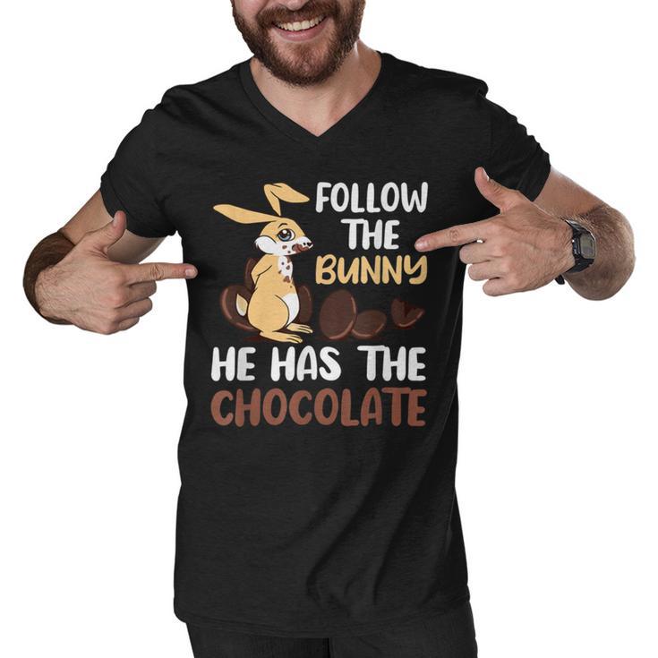 Follow The Bunny He Has Chocolate Men V-Neck Tshirt