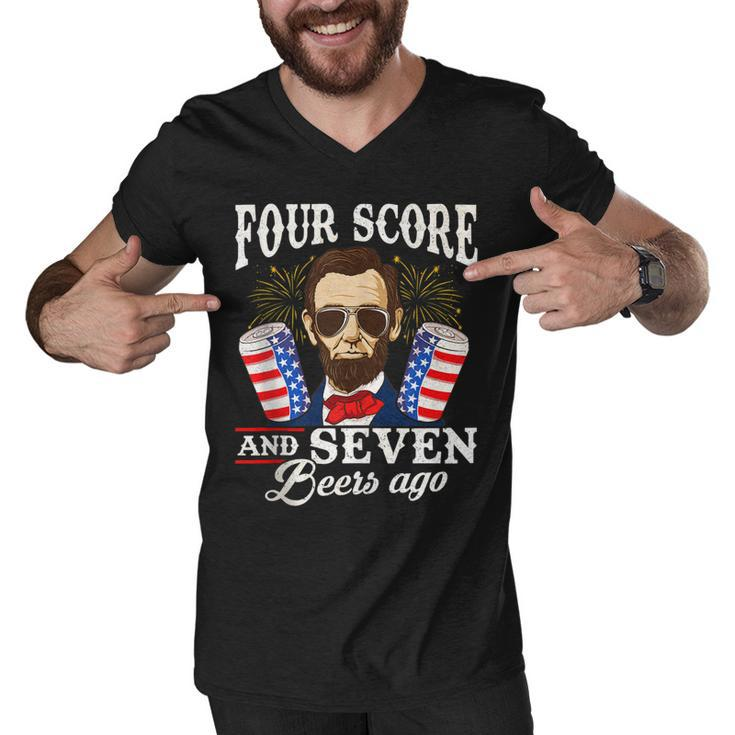 Four Score And 7 Beers Ago 4Th Of July Drinking Like Lincoln  Men V-Neck Tshirt