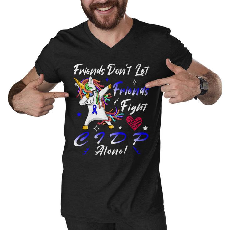 Friends Dont Let Friends Fight Chronic Inflammatory Demyelinating Polyneuropathy Cidp Alone  Unicorn Blue Ribbon  Cidp Support  Cidp Awareness Men V-Neck Tshirt