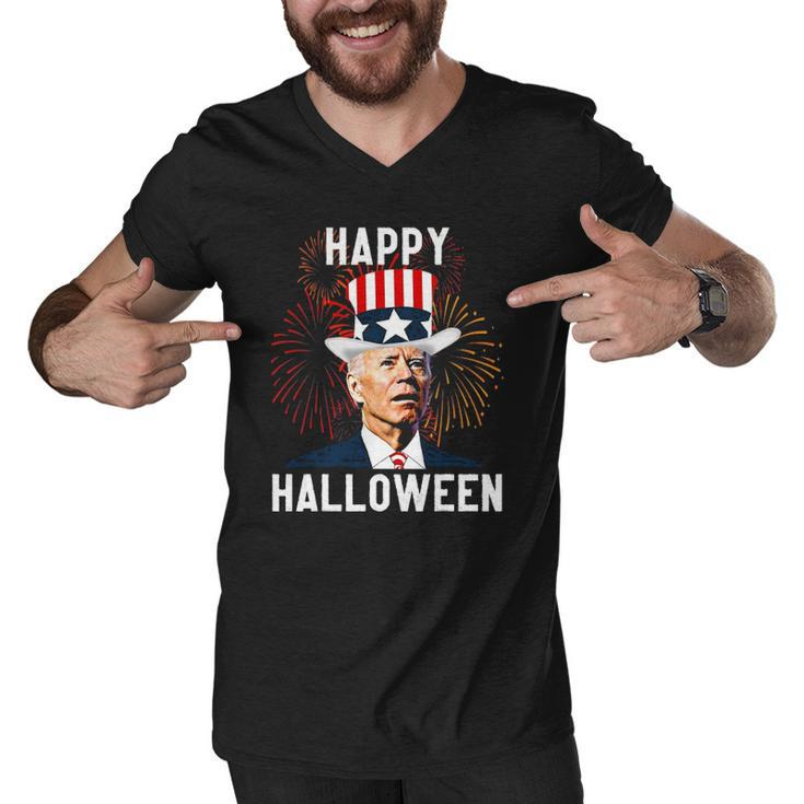 Funny Anti Biden Joe Biden Happy Halloween For Fourth Of July Men V-Neck Tshirt