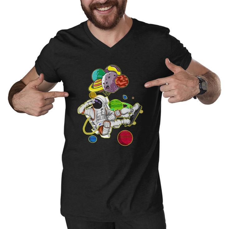 Funny Astronaut Space Travel Planets Skateboarding Science Men V-Neck Tshirt
