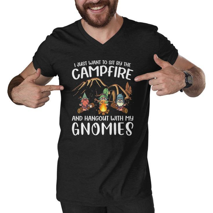 Funny Camping Gnome Hangout With My Gnomies Campfire Men V-Neck Tshirt