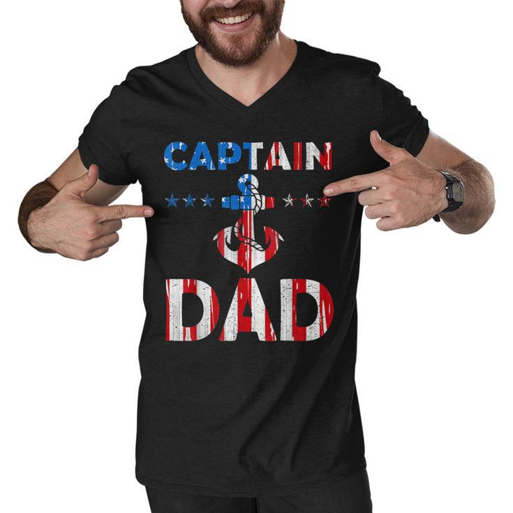 Funny Captain Dad  Boat Owner American Flag 4Th Of July  Men V-Neck Tshirt