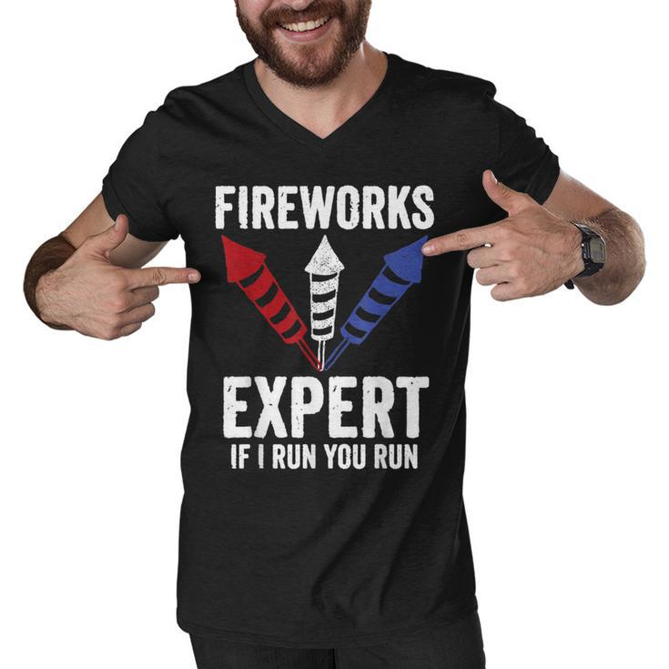 Funny Fireworks Expert 4Th Of July If I Run You Run  Men V-Neck Tshirt