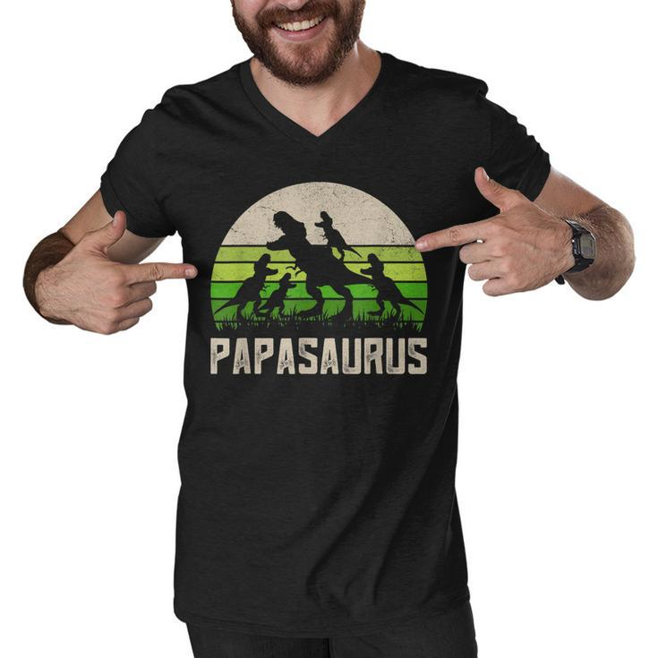Funny Grandpa  Papasaurus Dinosaur 4 Kids Fathers Day  V2 Men V-Neck Tshirt