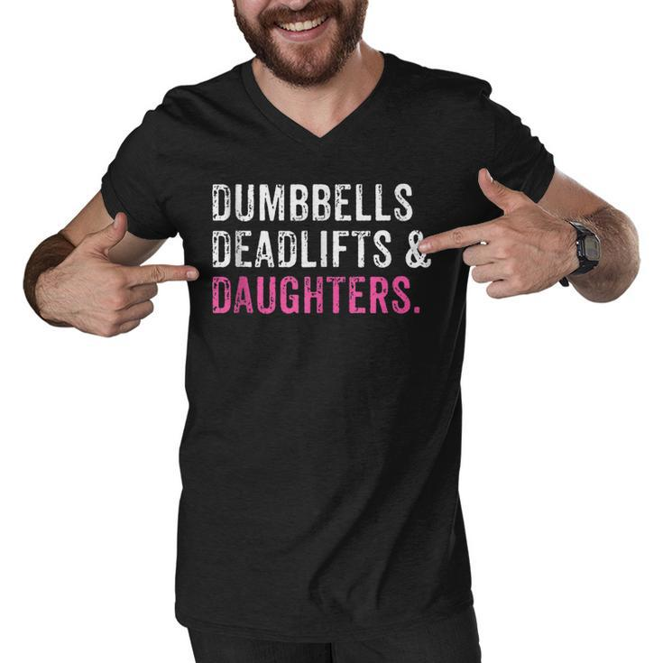 Funny Gym Workout Fathers Day Dumbbells Deadlifts Daughters  Men V-Neck Tshirt