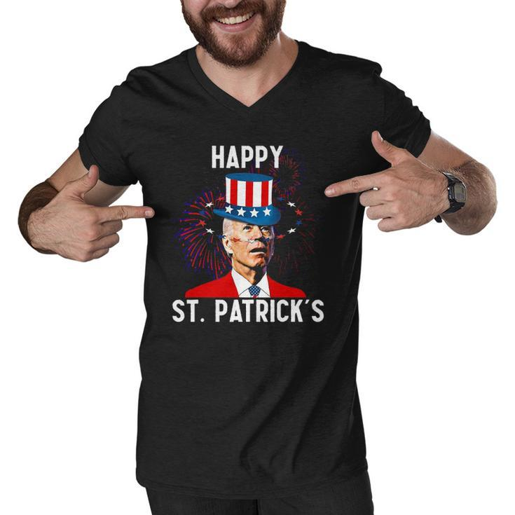 Funny Joe Biden Confused St Patricks Day For Fourth Of July Men V-Neck Tshirt
