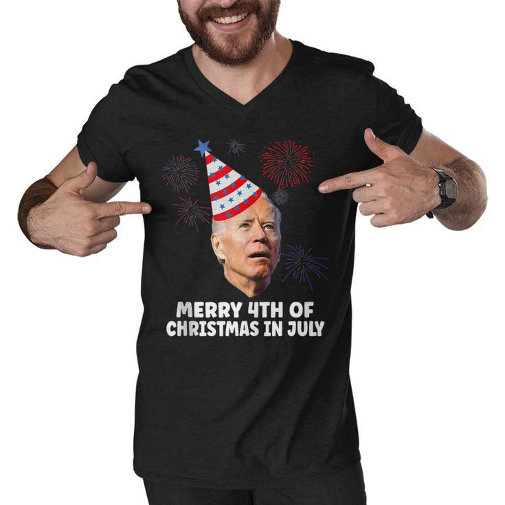 Funny Joe Biden Merry 4Th Of Christmas In July Usa Flag  Men V-Neck Tshirt