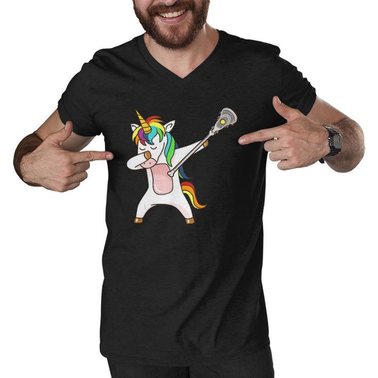 Funny Lacrosse Unicorn Dabbing Gift Men V-Neck Tshirt