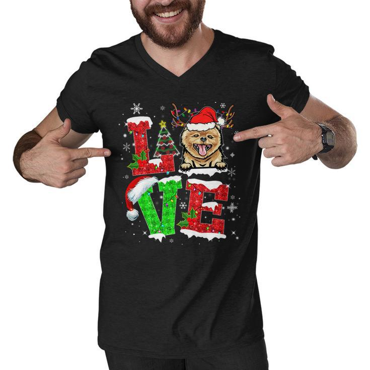 Funny Pomeranian Dog Tree Christmas Lights Xmas Pajama T-Shirt Men V-Neck Tshirt