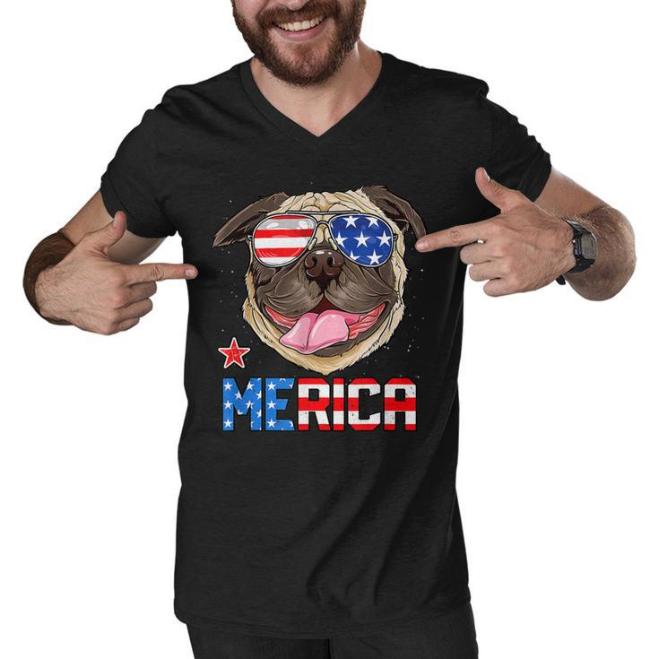 Funny Pug 4Th Of July Merica Mens Womens Kids American Flag  Men V-Neck Tshirt