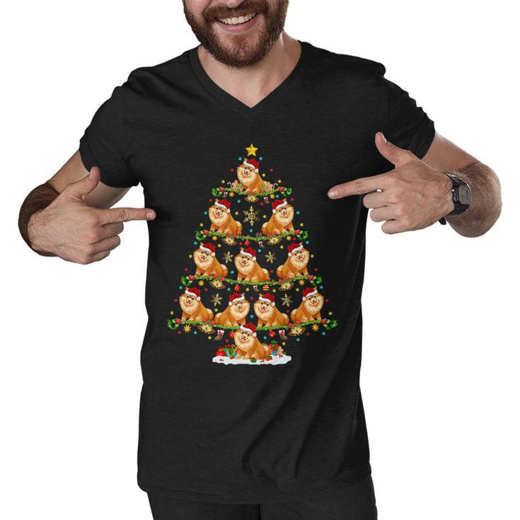 Funny Xmas Lighting Santa Pomeranian Christmas Tree T-Shirt Men V-Neck Tshirt