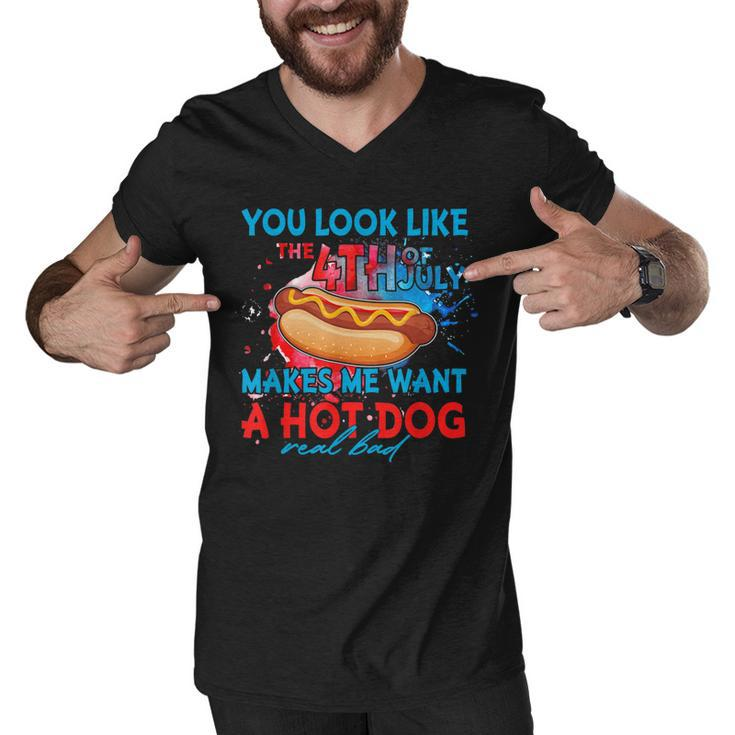 Funny You Look Like 4Th Of July Makes Me Want A Hot Dog  Men V-Neck Tshirt