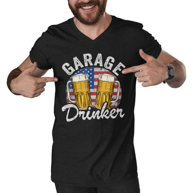 Garage Drinker 4Th Of July American Flag Dad Mens Garage  Men V-Neck Tshirt
