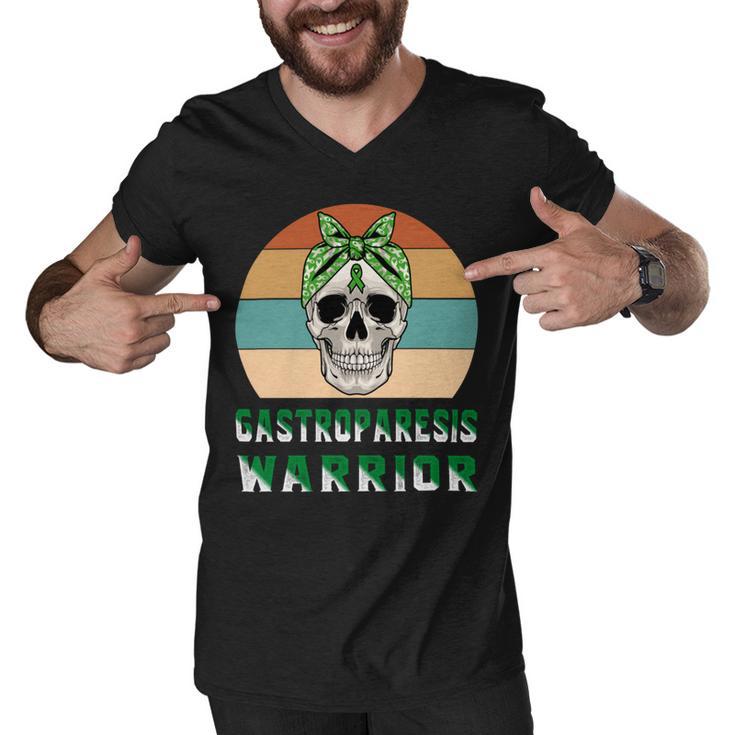 Gastroparesis Warrior  Skull Women Vintage  Green Ribbon  Gastroparesis  Gastroparesis Awareness Men V-Neck Tshirt