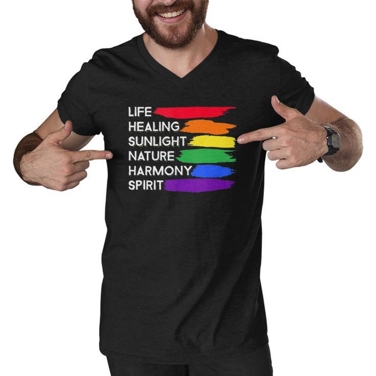 Gay Pride Awareness Flag Meaning  For Gay & Lesbian  Men V-Neck Tshirt
