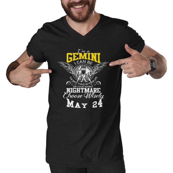 Gemini Zodiac Sign May 24 Horoscope Astrology Design Men V-Neck Tshirt