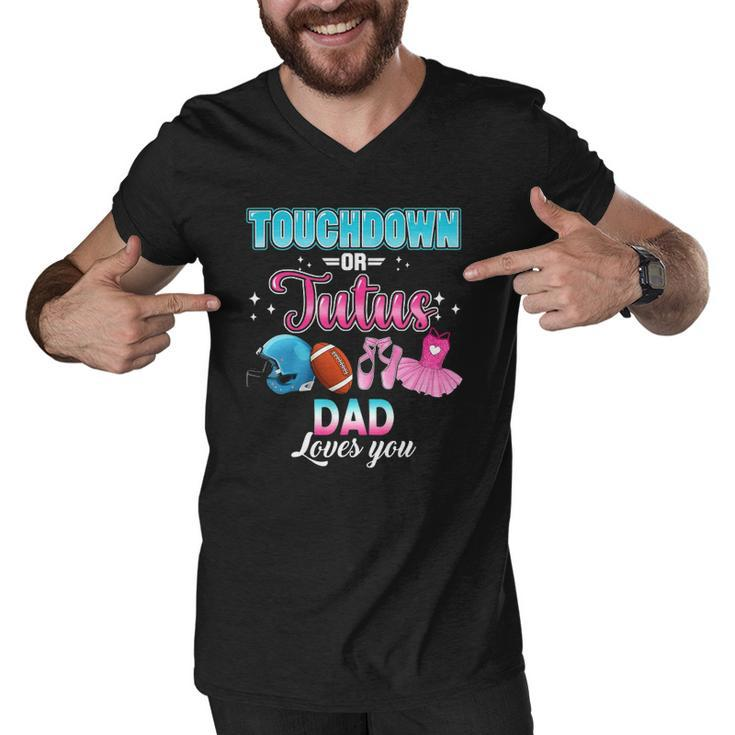Gender Reveal Touchdowns Or Tutus Dad Matching Baby Party Men V-Neck Tshirt