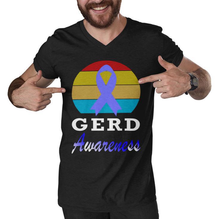 Gerd Awareness Vintage  Periwinkle Blue Ribbon  Gastroesophageal Reflux Disease  Gerd Awareness Men V-Neck Tshirt