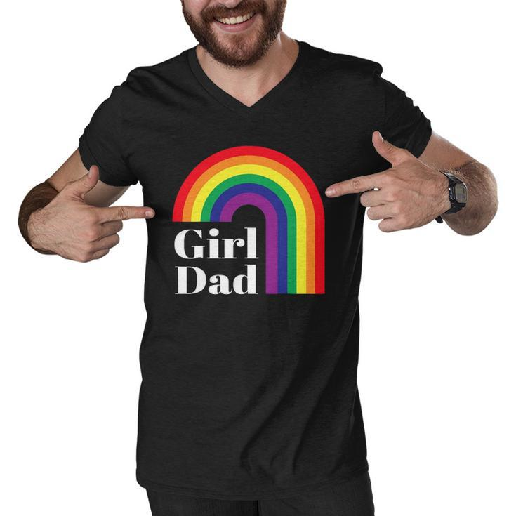 Girl Dad Outfit For Fathers Day Lgbt Gay Pride Rainbow Flag Men V-Neck Tshirt