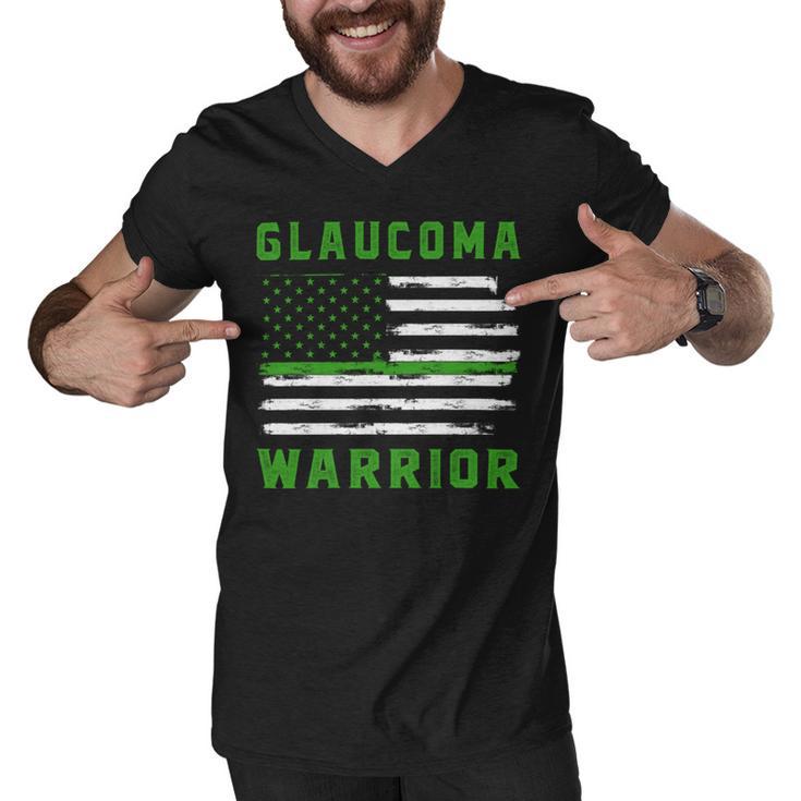 Glaucoma Warrior Usa Flag  United States Flag  Green Ribbon  Glaucoma  Glaucoma Awareness Men V-Neck Tshirt