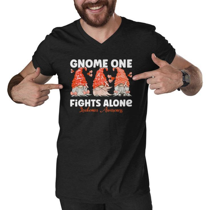 Gnome One Fights Alone Orange Leukemia Awareness Men V-Neck Tshirt