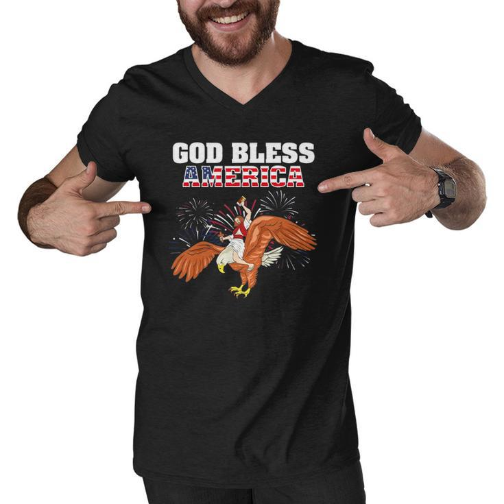 God Bless America  Jesus Riding A Bald Eagle Men V-Neck Tshirt