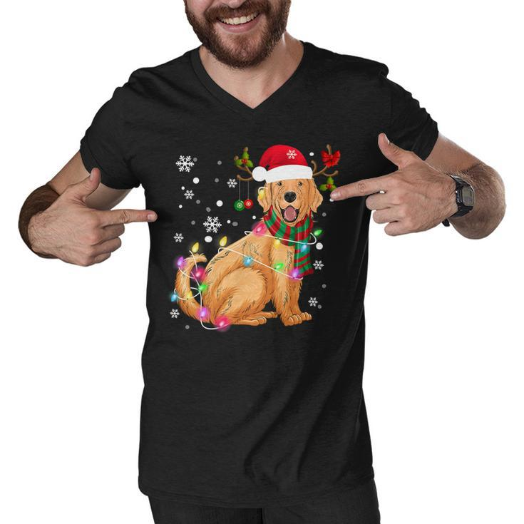 Golden Retriever Dog Wear Santa Hat Reindeer Horn Christmas Men V-Neck Tshirt