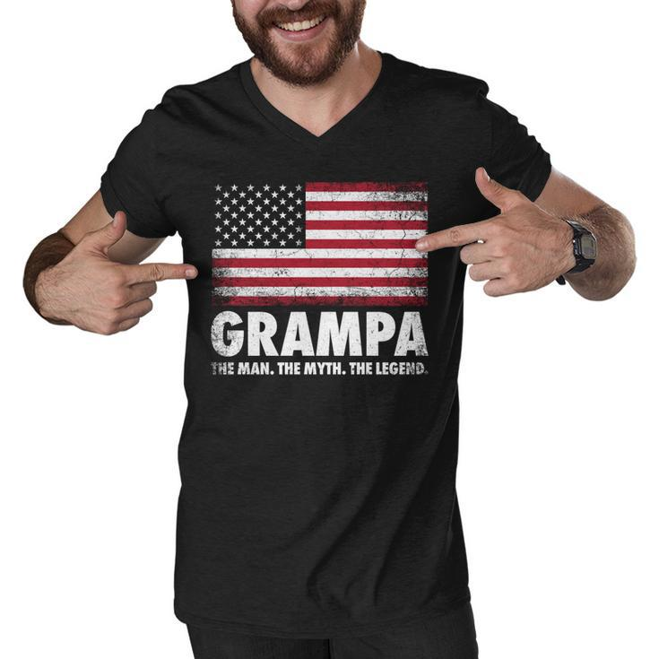 Grampa The Man Myth Legend Fathers Day 4Th Of July Grandpa   Men V-Neck Tshirt
