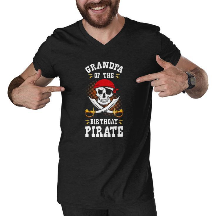 Grandpa Of The Birthday Pirate Themed Matching Bday Party Men V-Neck Tshirt