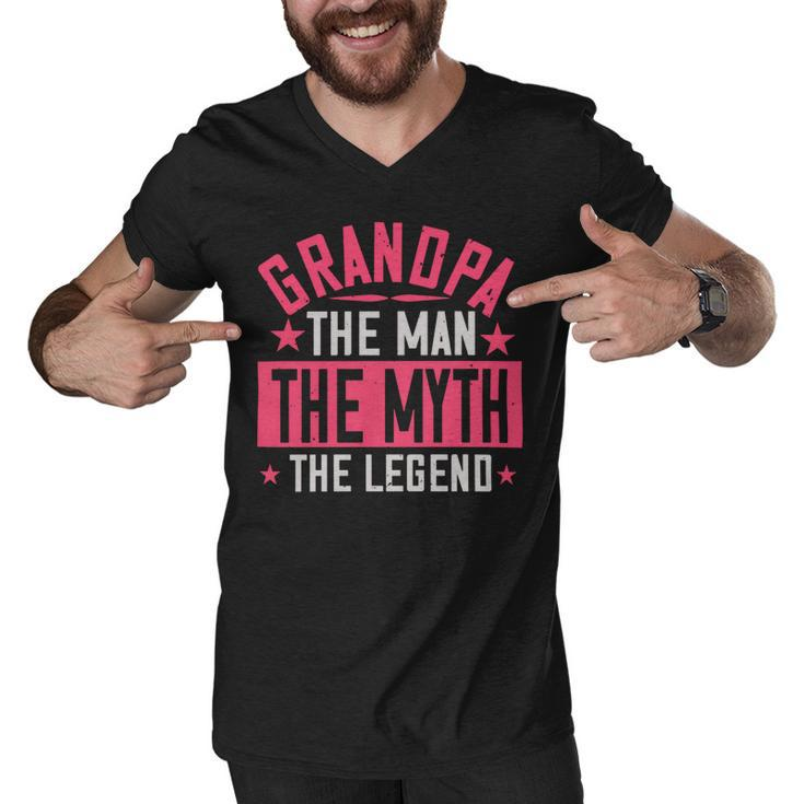Grandpa The Man Themyth The Legend Papa T-Shirt Fathers Day Gift Men V-Neck Tshirt
