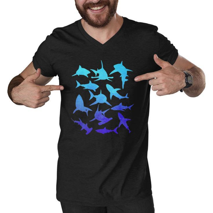 Great White Sharks Hammerhead Shark Lover Vintage Graphic Men V-Neck Tshirt
