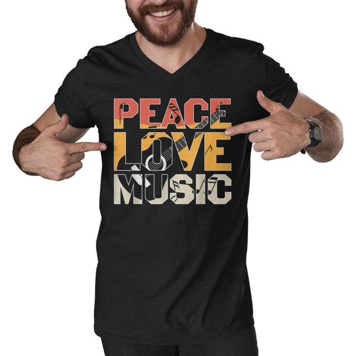 Guitar  Retro Peace Love Music Band Gift Guitarist  Men V-Neck Tshirt