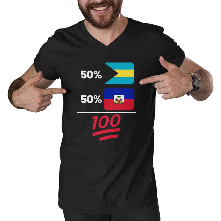 Haitian Plus Bahamian Mix Flag Heritage Men V-Neck Tshirt