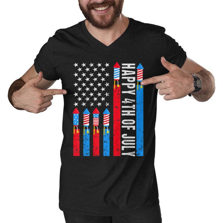 Happy 4Th Of July American Flag Fireworks Patriotic Outfits  Men V-Neck Tshirt