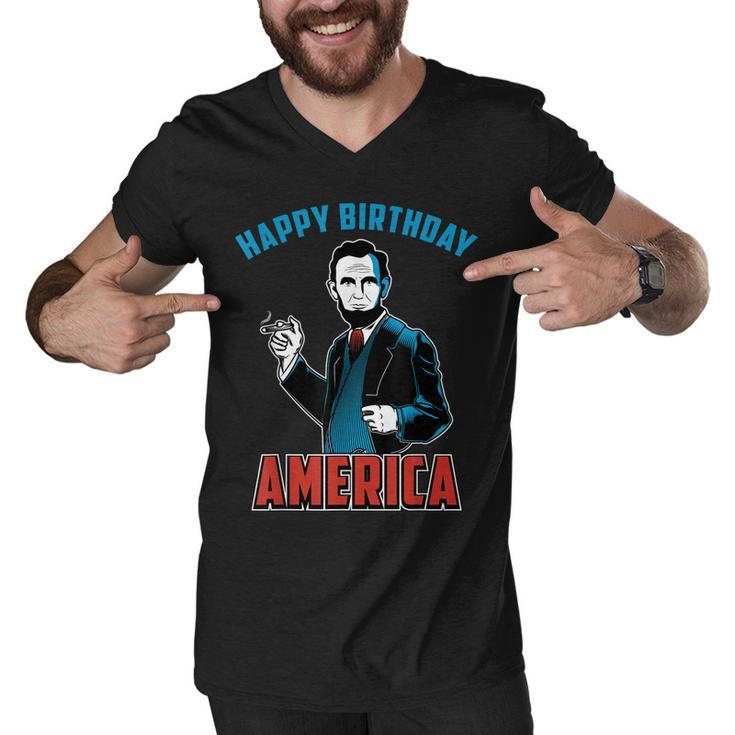 Happy Birthday America Abe Lincoln Fourth Of July  Men V-Neck Tshirt