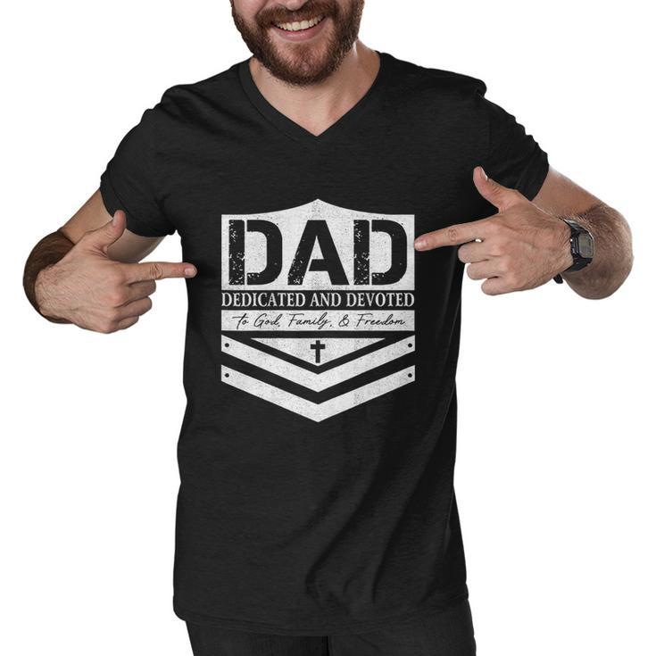 Happy Fathers Day Dad Dedicated And Devoted  Men V-Neck Tshirt