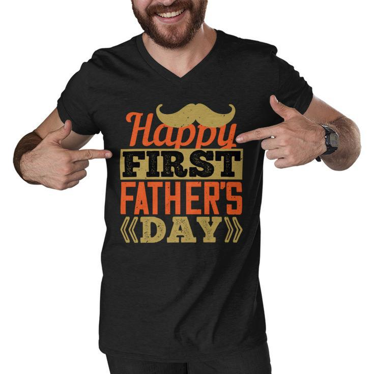 Happy First Fathers Day Dad T-Shirt Men V-Neck Tshirt