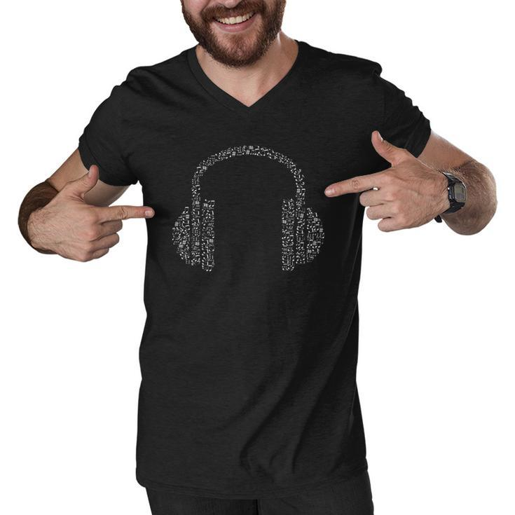 Headphones Made Of Musical Notes Audiophile Men V-Neck Tshirt