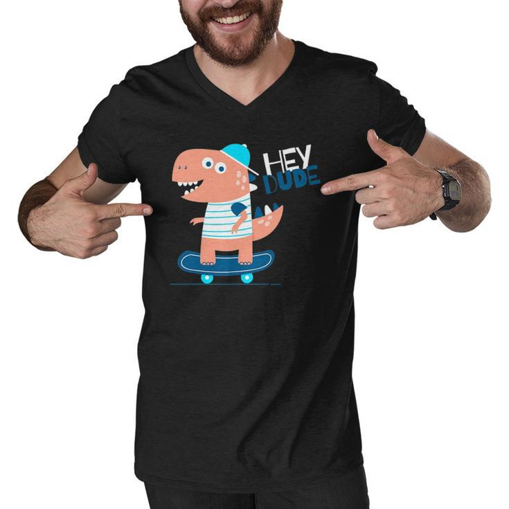 Hey Dude Skating Dinosaur Cool Graphic Designs Men V-Neck Tshirt