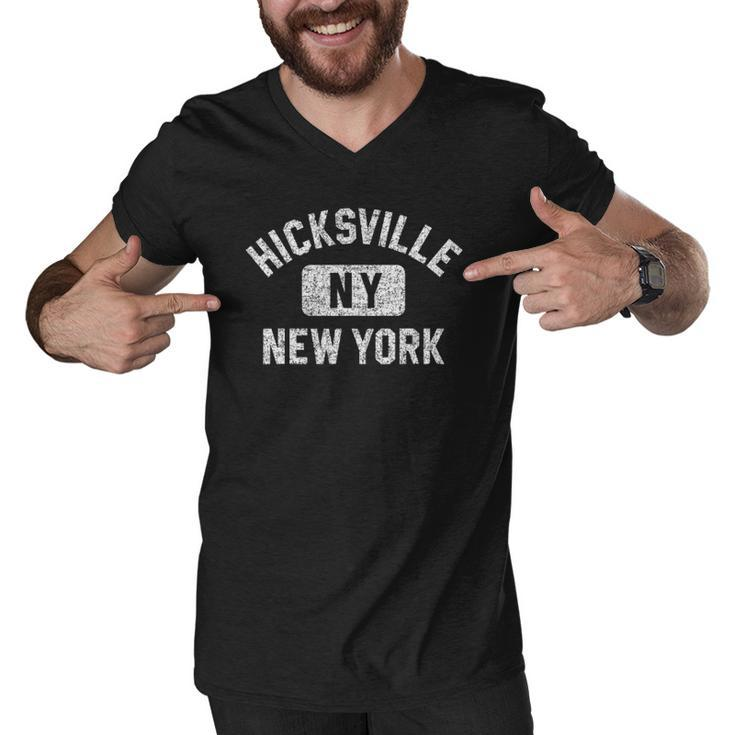 Hicksville Ny New York Gym Style Distressed White Print Men V-Neck Tshirt