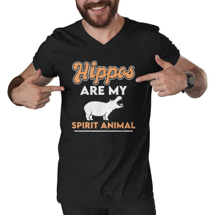 Hippos Are My Spirit Animal Hippopotamus Lover Retro  Men V-Neck Tshirt