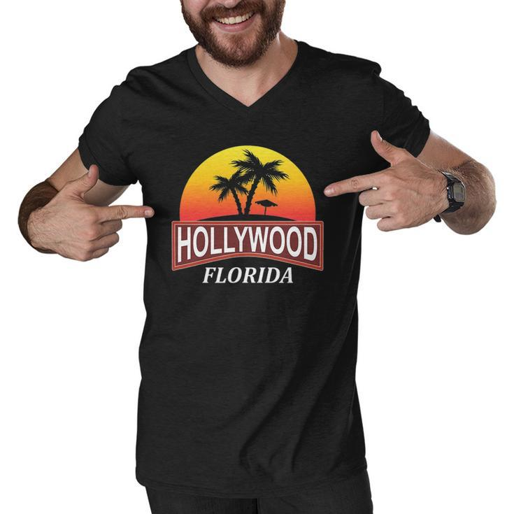 Hollywood Florida Beach Vacation Palm Tree Men V-Neck Tshirt