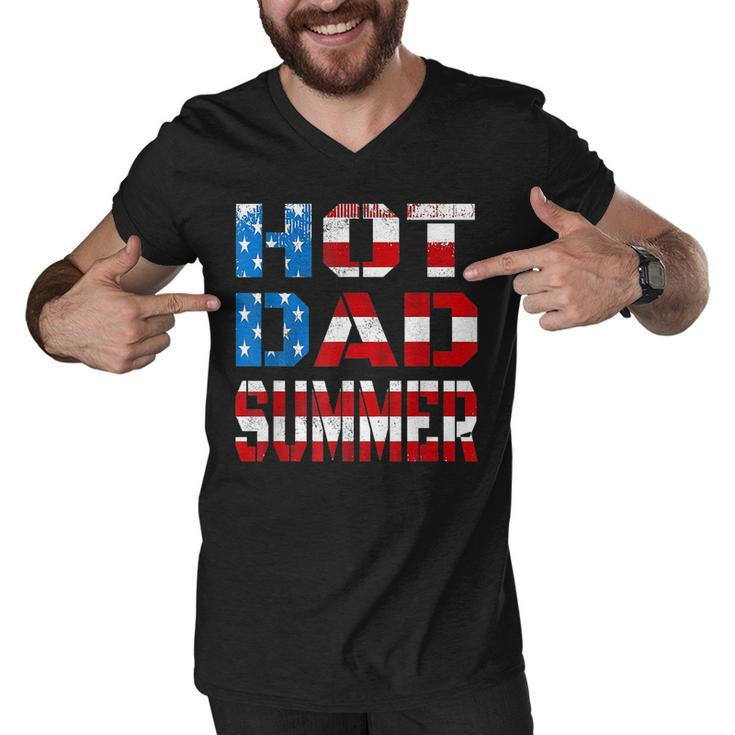 Hot Dad Summer American Flag 4Th Of July Independence Day  Men V-Neck Tshirt