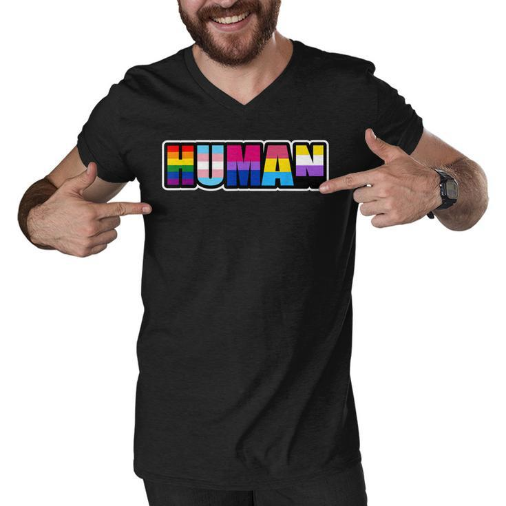 Human Lgbt Flag Gay Pride Month Transgender  Men V-Neck Tshirt