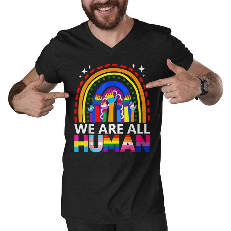 Human Lgbt Flag Gay Pride Month Transgender Rainbow Lesbian  Men V-Neck Tshirt