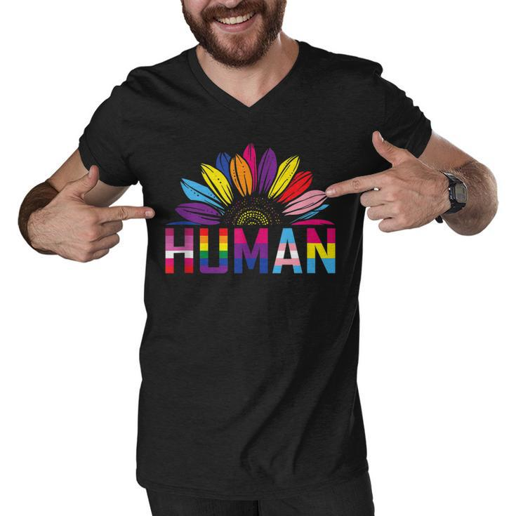Human Lgbtq Month Pride Sunflower Men V-Neck Tshirt